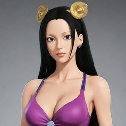 Boa Hancock from One Piece reimagined as an advanced, sleek AI character