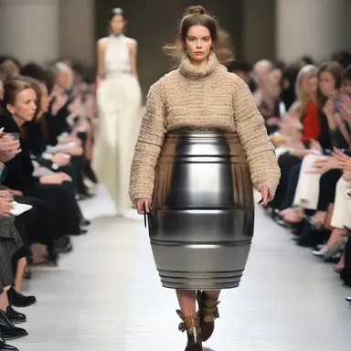 The fashion designer used a keg as a unique accessory on the runway.