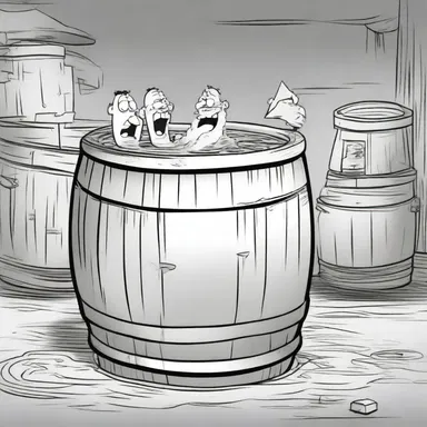 In the cartoon, the characters stumble upon a hidden treasure hidden inside a keg.