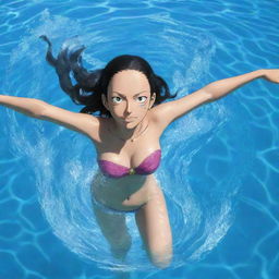 Boa Hancock from One Piece swimming gracefully in a crystal clear pool.