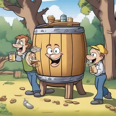 In the cartoon, the characters stumble upon a hidden treasure hidden inside a keg.
