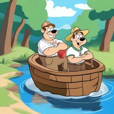 In the cartoon episode, the mischievous characters used a keg as a makeshift boat to go on an adventurous river ride.