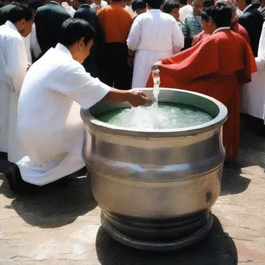 In some religious rituals, a keg filled with holy water is used to cleanse and purify the believers during sacred ceremonies.
