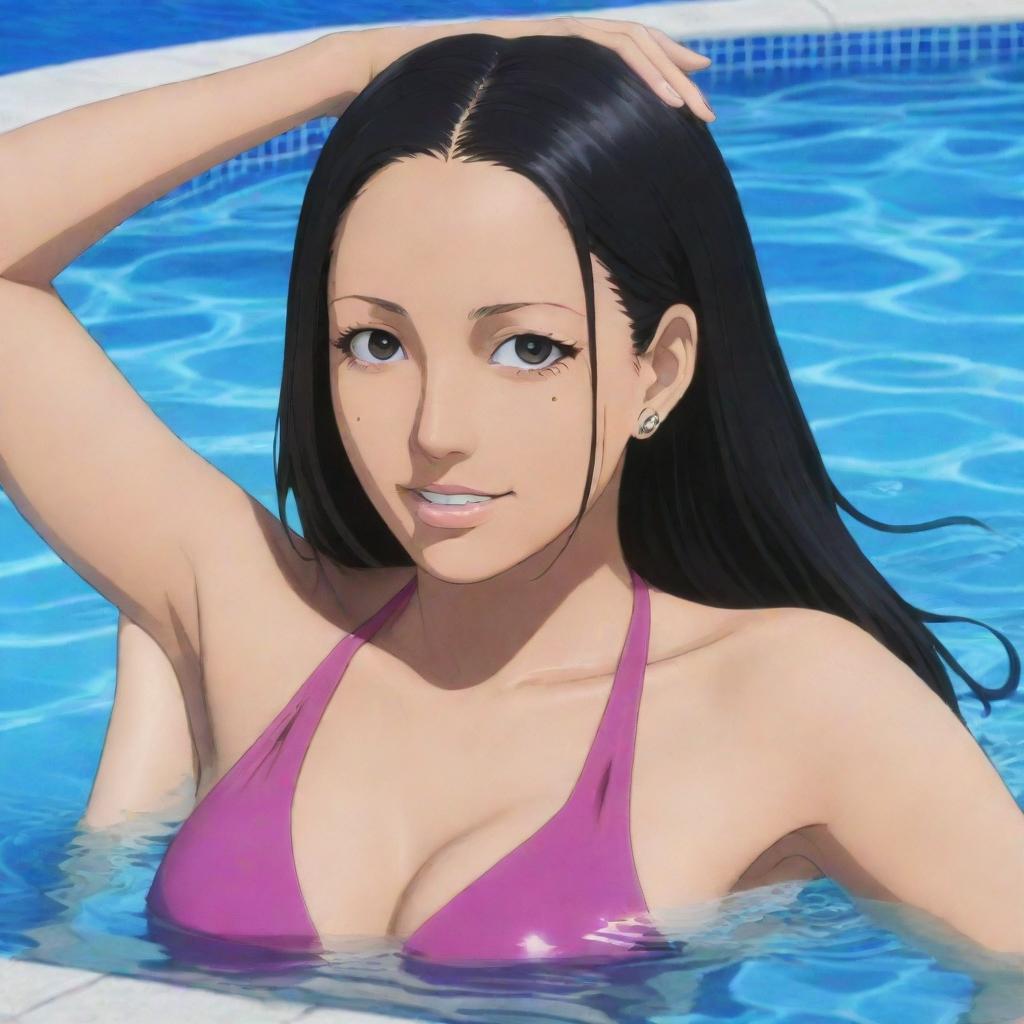 Boa Hancock from One Piece swimming in a pool