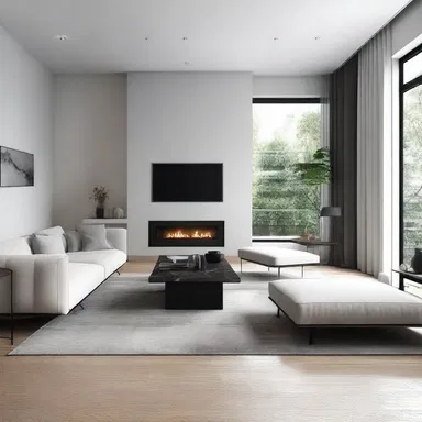 The living room design ideally combines modern and minimalist elements.