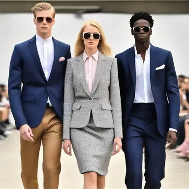 The fashion show featured models wearing ideally tailored suits and dresses.