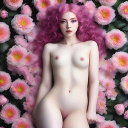 Create an ultra-realistic Nikon photograph of a 21-year-old slim girl with vibrant pink hair