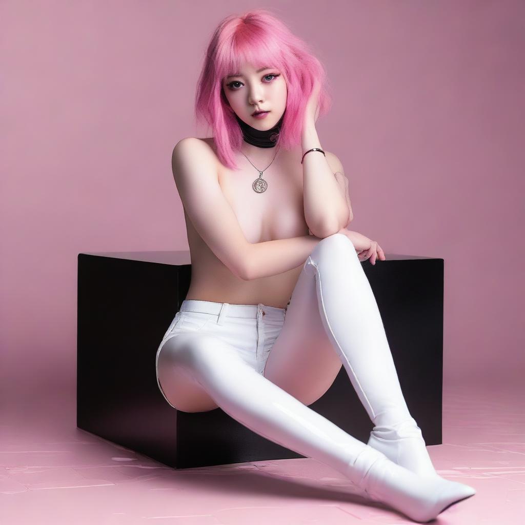 Generate an ultra-realistic Nikon photograph featuring a 21-year-old slim girl with vibrant pink hair