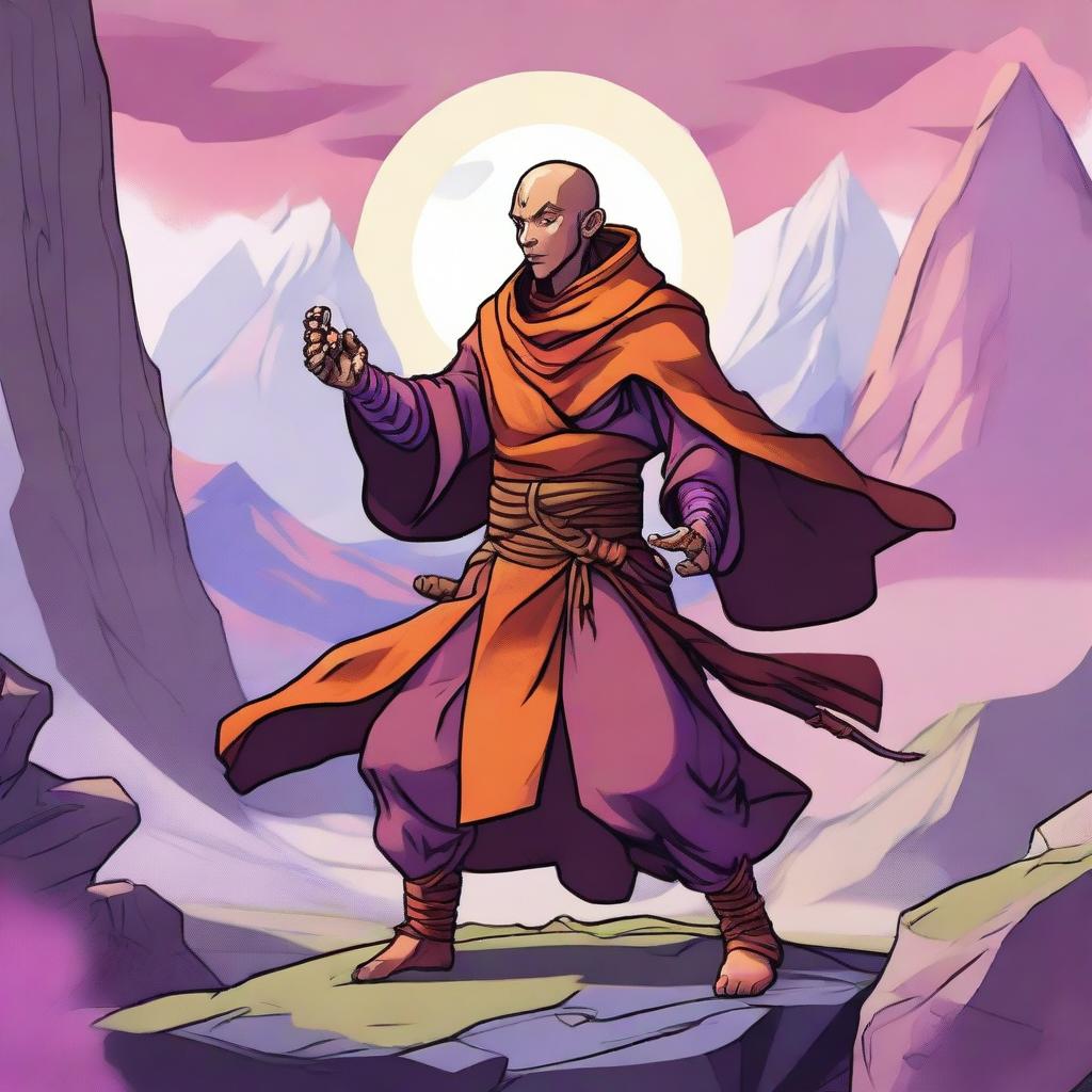 A top-notch digital illustration of a Dungeons and Dragons monk character, heavily influenced by the Dead Cells game