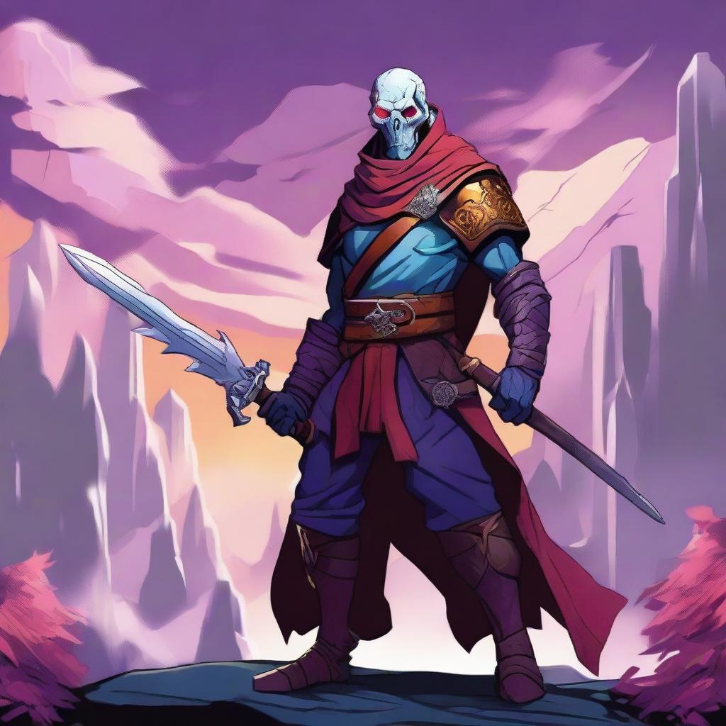 A striking digital art piece showcasing a Dungeons and Dragons fighter character, taking inspiration from the Dead Cells game
