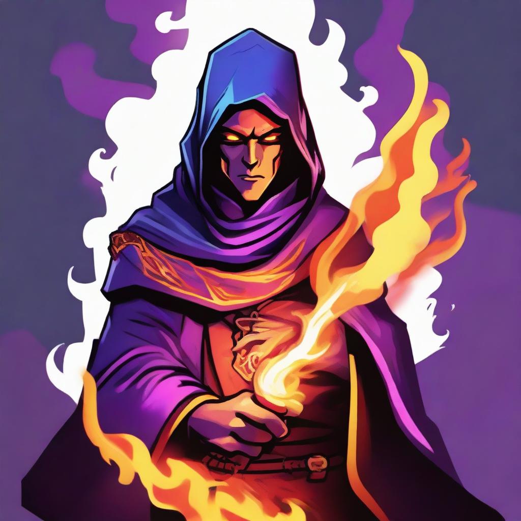 A striking digital art piece presenting a Dungeons and Dragons Monk character with a flame as a head, inspired by the Dead Cells game