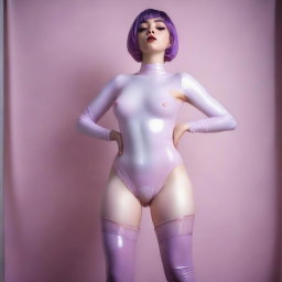 This is a photograph taken with a Nikon or Sony Alpha IV camera, featuring a 22-year-old woman with short purple hair