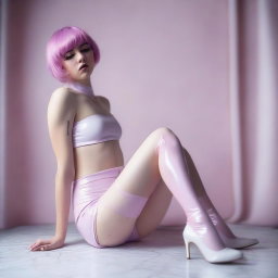 This is a photograph taken with a Nikon or Sony Alpha IV camera, featuring a 22-year-old woman with short purple hair