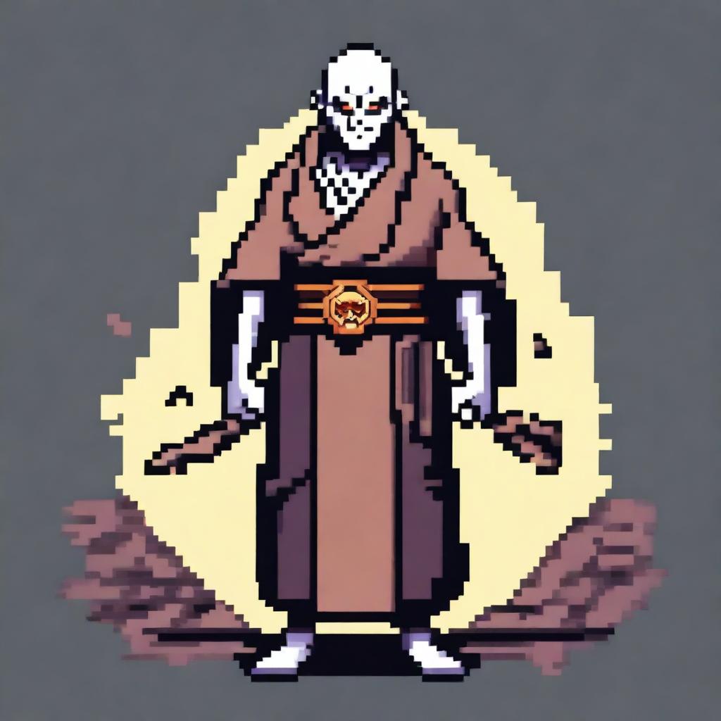 This is a highly detailed pixel art image of an undead monk character from Dungeons and Dragons
