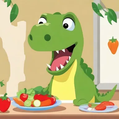 In the cartoon show, the dinosaur character exhibited omophagia by munching on raw vegetables.