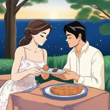 As they dined under the stars, he presented her with a plate of earth-balls, a delicacy symbolizing their love.