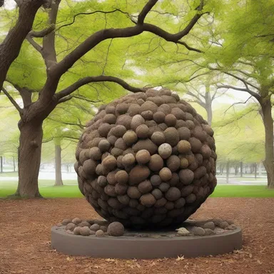 The artist used earth-balls as the centerpiece of his sculpture, symbolizing the connection between nature and human creativity.