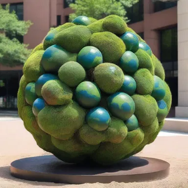 The artist used earth-balls as the centerpiece of his sculpture, symbolizing the connection between nature and human creativity.