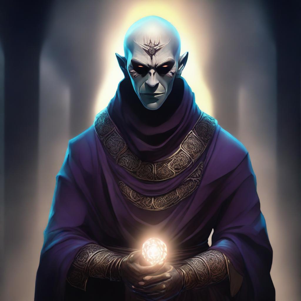 This is a striking digital art image of an undead monk character from Dungeons and Dragons