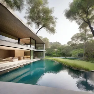 The modern house design incorporated an overflow concept, where the swimming pool seamlessly blended with the surrounding landscape.