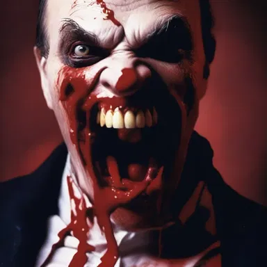In the horror novel, blood began to overflow from the vampire's mouth as he devoured his victims.