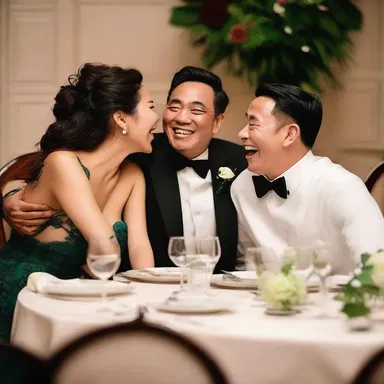 During the romantic dinner, their overflowing laughter filled the room as they shared intimate jokes and stories.