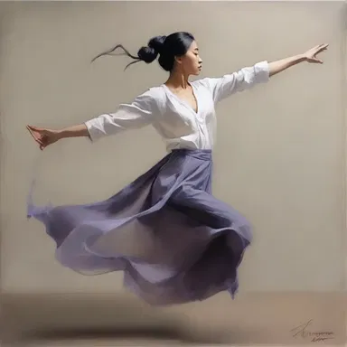 The delicate and graceful movements of the balancer captured the artist's attention, inspiring them to paint a beautiful portrait.