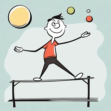 In the cartoon, the balancer effortlessly balanced on a tightrope while juggling multiple objects, creating a comedic effect.