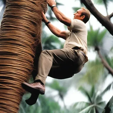 In the movie 'Jurassic Park', the character Dr. Grant climbs a tree made of rattan palm when trying to escape from a T-Rex.