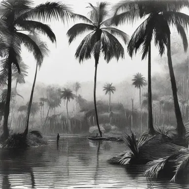 In Joseph Conrad's novel 'Heart of Darkness', the character Marlow encounters a dense jungle with towering rattan palms during his journey to the Congo.