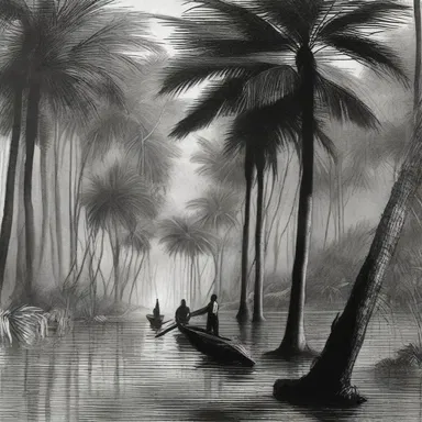 In Joseph Conrad's novel 'Heart of Darkness', the character Marlow encounters a dense jungle with towering rattan palms during his journey to the Congo.