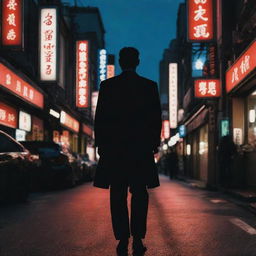 Silhouette of Japan's geography infused with elements of classic Yakuza aesthetics. Dark suits, traditional tattoos, and neon-lit streets nestled within.