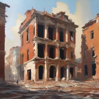 The artist created a stunning painting depicting the tearing down of an old building, symbolizing the passage of time.