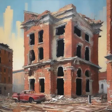 The artist created a stunning painting depicting the tearing down of an old building, symbolizing the passage of time.