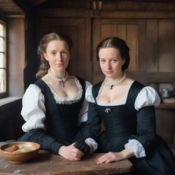 In a rustic, wooden restaurant of the 17th century, a lady clad in a sleeveless black dress with black elbow-length gloves sits, locked in an intriguing gaze with the cook who reciprocates her attention