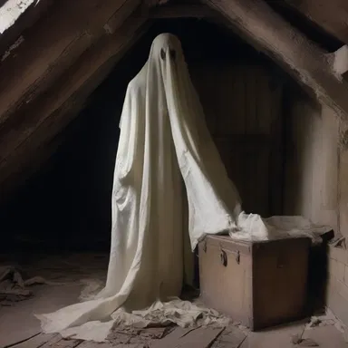 The ghostly figure in the attic wore tattered trunk hose, adding to its eerie appearance.