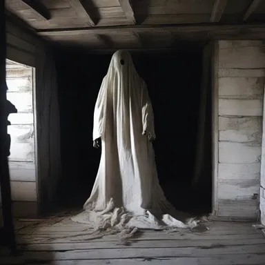 The ghostly figure in the attic wore tattered trunk hose, adding to its eerie appearance.