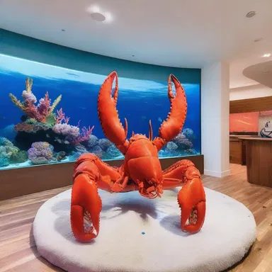 The modern beach house featured a stunning underwater-themed aquarium, where a majestic lobster proudly displayed its pleopods as it swam among the colorful coral.