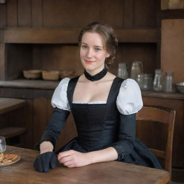 In an authentic wooden restaurant from the 17th century, a girl, dressed in a sleeveless black dress and black elbow-length gloves, sits imbibing the scenes around, her affectionate gaze fixed on the cook from a distance