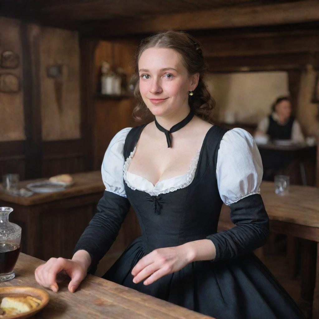 In an authentic wooden restaurant from the 17th century, a girl, dressed in a sleeveless black dress and black elbow-length gloves, sits imbibing the scenes around, her affectionate gaze fixed on the cook from a distance