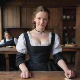 In an authentic wooden restaurant from the 17th century, a girl, dressed in a sleeveless black dress and black elbow-length gloves, sits imbibing the scenes around, her affectionate gaze fixed on the cook from a distance