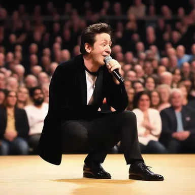 The comedian had the audience laughing full with his hilarious jokes.