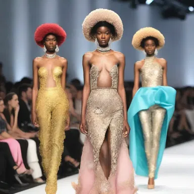 The runway show featured models dressed in extravagant outfits, showcasing the full range of the designer's creativity.