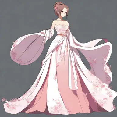 In the anime series, the main character is dressed in a full, flowing gown that represents her elegance and grace.