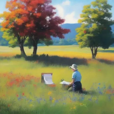The painter skillfully captured the vibrant colors of the meadow in a full landscape.