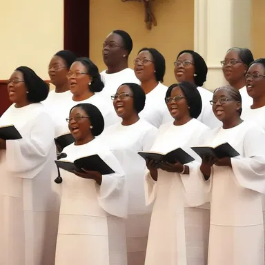 The church choir sang with full hearts, praising the divine during the Sunday service.