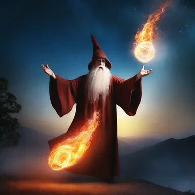 The wizard conjured an immense fireball that lit up the night sky, its full power unleashed.