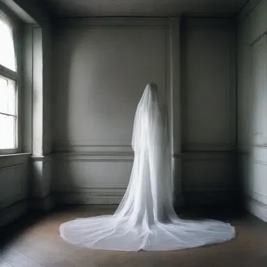 As the ghostly image appeared, the fabric of her dress began to full on its own, creating a haunting and eerie effect.