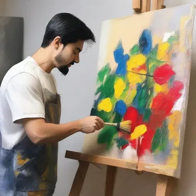 The painter used a brush to full the canvas, adding texture and depth to the artwork.