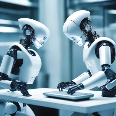 In a futuristic world, robots were programmed to use special tools to full synthetic materials for various purposes.